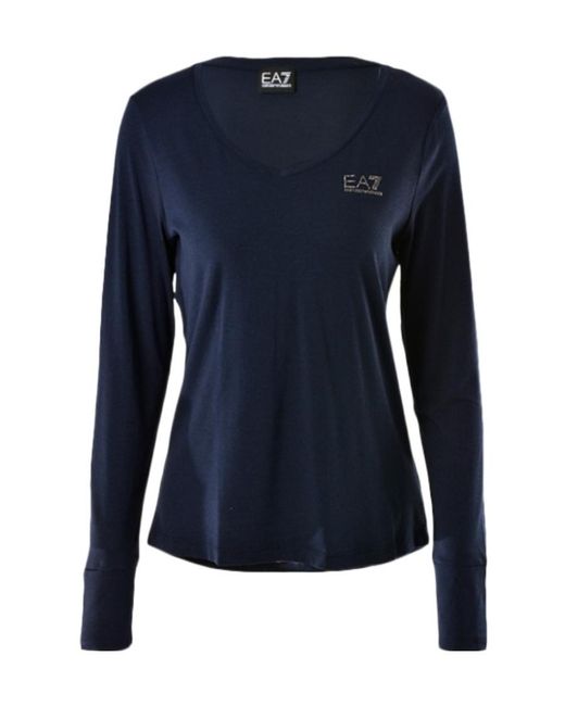 EA7 Blue V-Neck Long-Sleeved T-Shirt