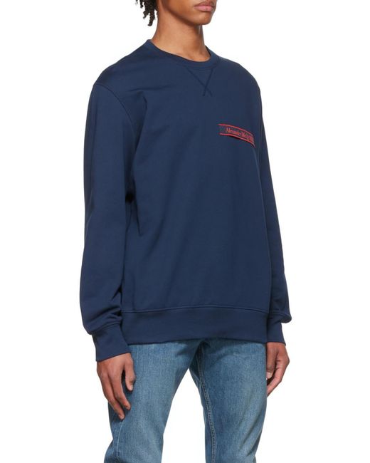 McQueen Blue Logo-Patch Long-Sleeve Sweatshirt for men
