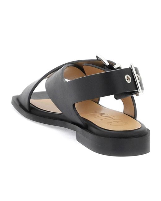 Ganni Multicolor Square Toe Crossover-Strap Bucked Sandals