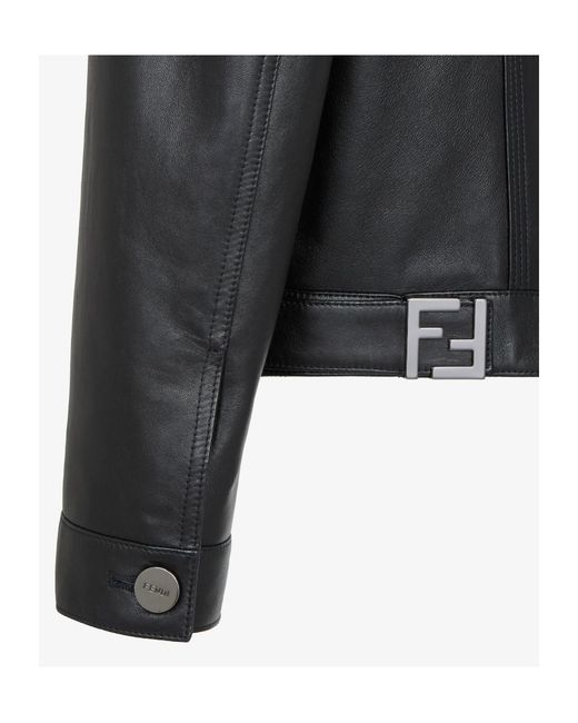 Fendi Black Fabiana Filippi Long Sleeved Leather Jacket for men