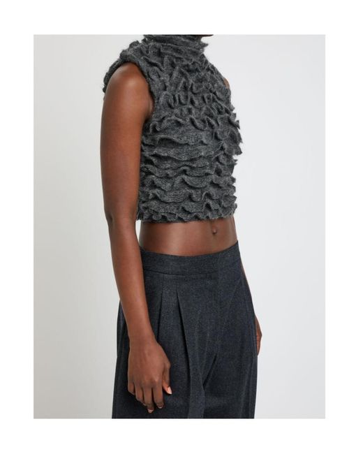 Alaïa Gray Ruffled Mohair-Blend Cropped Top