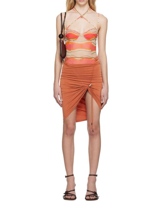 Jacquemus Red Graphic-Print Mesh Bodysuit