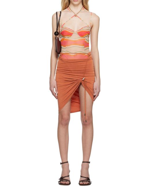 Jacquemus Red Graphic-Print Mesh Bodysuit