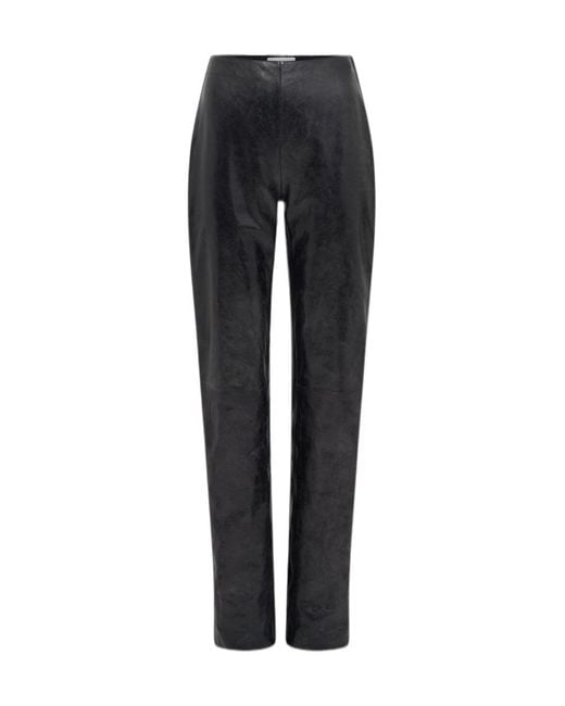 MARINE SERRE Black Glossy Moon Leather Straight Trousers
