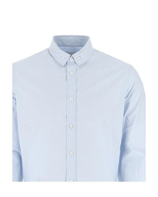 KENZO Blue Button-Down Cotton Shirt for men