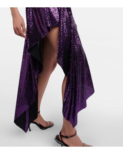 Alexandre Vauthier Purple Embellished Asymmetrical Midi Dress