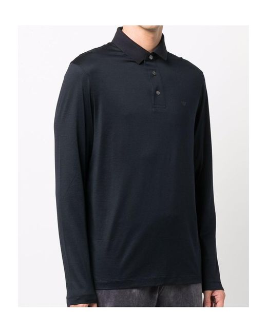 Emporio Armani Blue Logo Detailed Long-Sleeved Polo Shirt for men