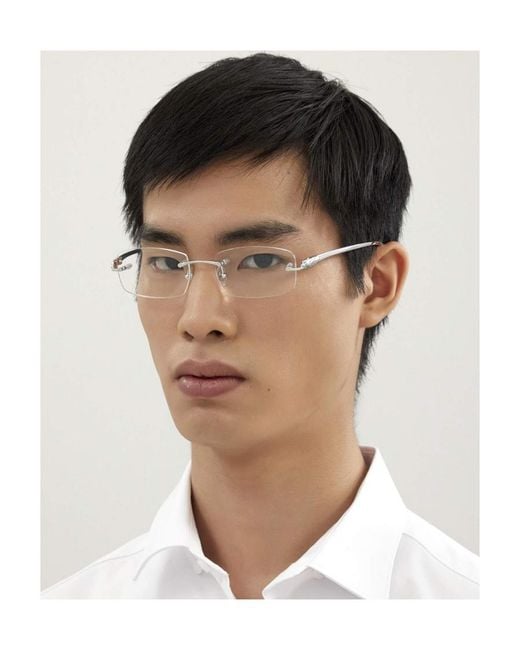 Cartier White Rectangular Rimless Glasses for men