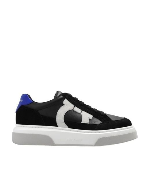Ferragamo Black Cassina Gancini Outline Low-Top Sneakers for men