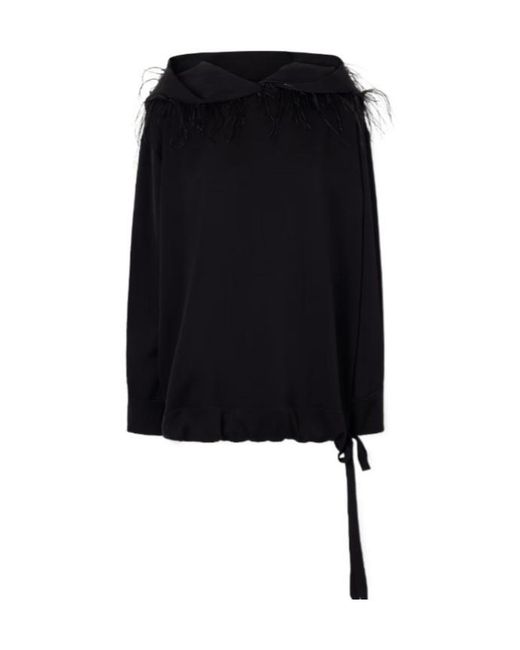Sharon Wauchob Black Feather-Trimmed Silk-Blend Hoodie