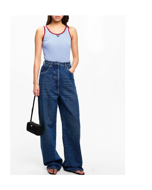 Prada Blue Slim-Fit Striped Tank Top