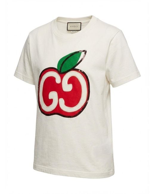 Gucci Gray Gg Apple Print T-Shirt