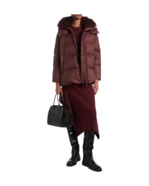 Yves Salomon Red Warm Hooded Down Jacket