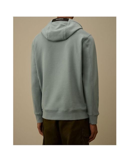 C P Company Green Diagonal Raised Fleece Hooded Lens Sweatshirt for men