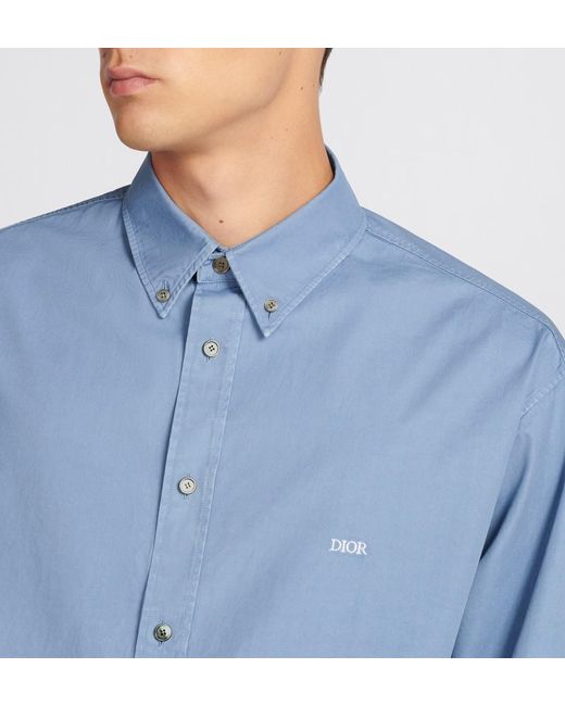 Dior Blue Homme Logo Embroidered Long-Sleeved Shirt for men