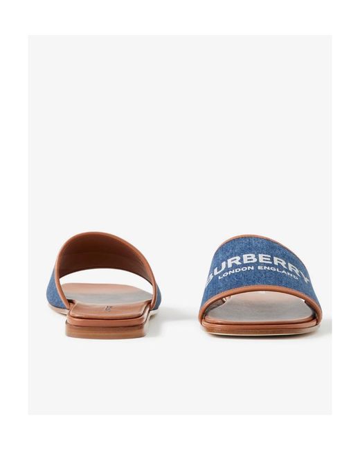 Burberry Blue Logo-Print Denim Slides