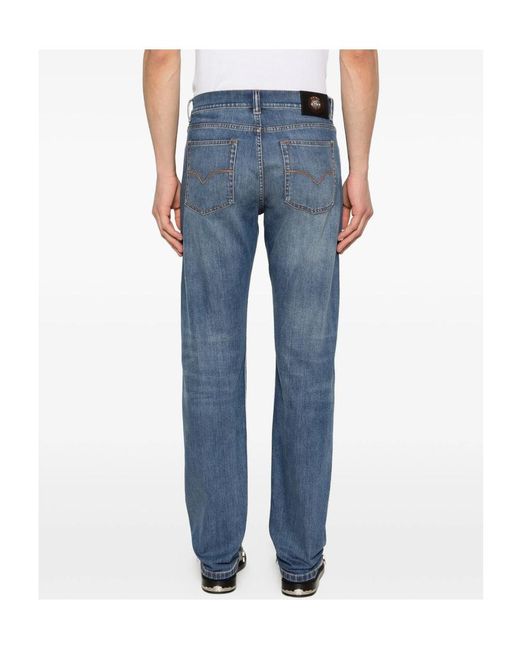 Versace Blue Logo-Patch Denim Jeans for men