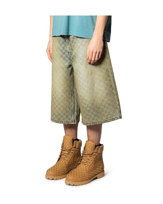 M I S B H V Green Check Pattern Shorts for men