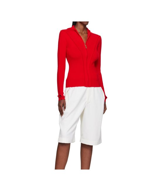 Victoria Beckham Red Zip-Up Knitted Hoodie