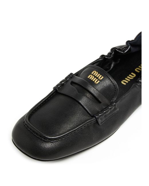 Miu Miu Black Round Head Loafer Shoes