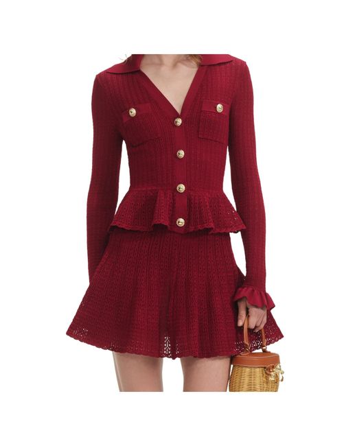 Self-Portrait Red Pointelle Knitted Mini Dress