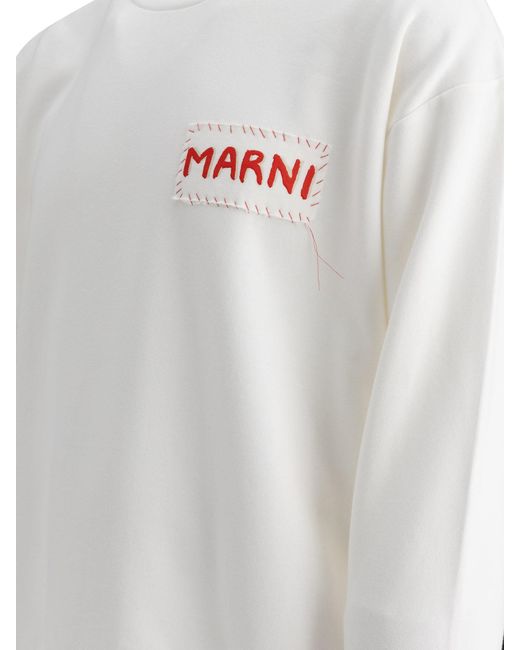 Marni White Logo Patch Crewneck Sweaters for men