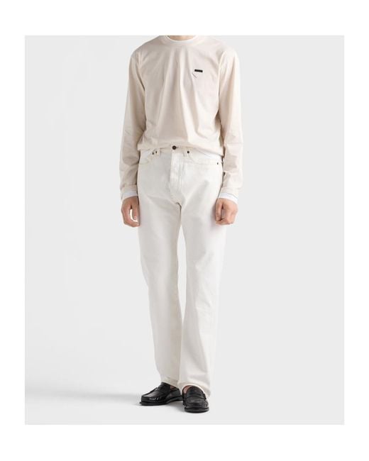 Prada White Old Denim Five-Pocket Jeans for men