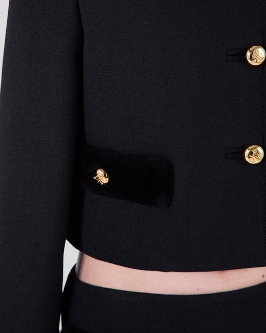 Prada Black Wool Shearling-Trim Jacket
