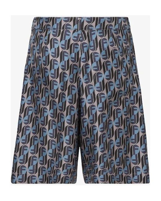 Fendi Blue Ff Printed Bermuda Shorts for men