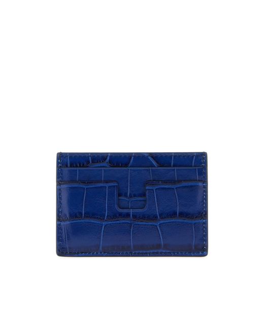 Tom Ford Blue Embossed Logo Card Holder for men