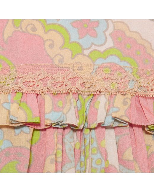 Gucci Natural Floral Printed Ruffled Long-Sleeved Dress