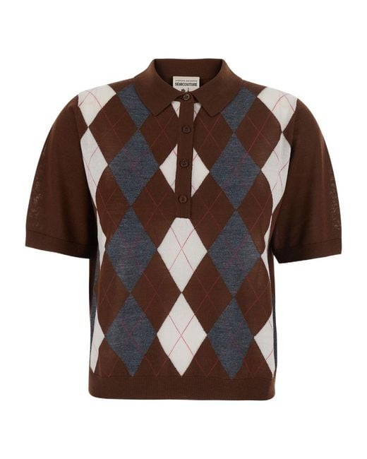 Semicouture Brown Semi Couture Diana Argyle Polo Knitted Sweater