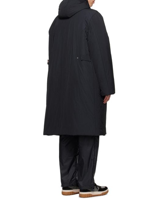 Thom Browne Black Long Sleeved Hooded Padded Coat for men