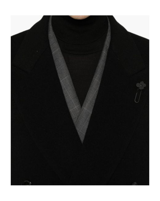 Lardini Black Double-Breasted Peaked-Lapel Coat for men