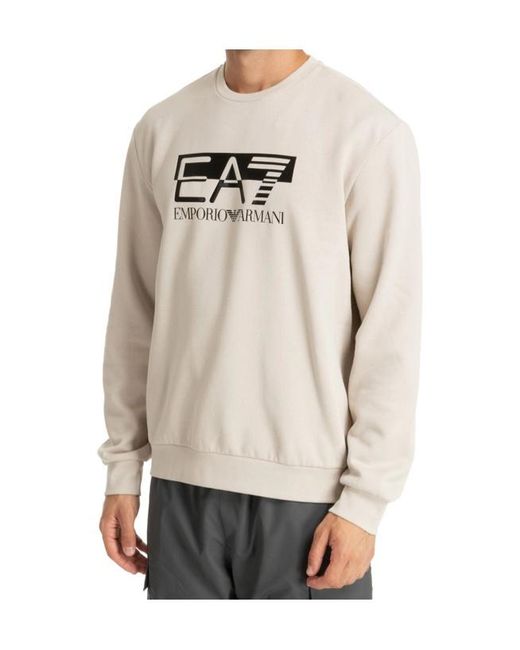 EA7 Gray Visibility Crew-Neck Cotton Sweatshirt for men