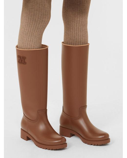 Max Mara Brown Round Toe Block Heel Boots