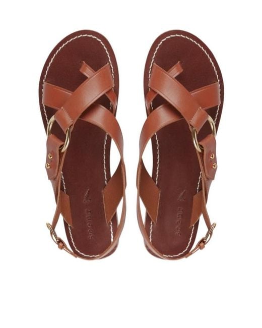 Soeur Brown Round-Headed Flat Sandals