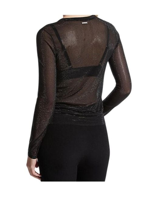 Michael Kors Black Michael Embellished Mesh Top