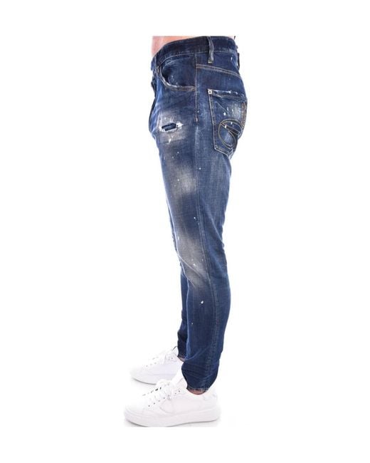 DSquared² Blue Skater Distressed Mid Rise Jeans for men