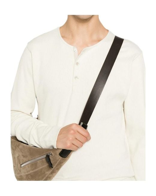 Lemaire Natural Ribbed Henley Long Sleeved Top for men