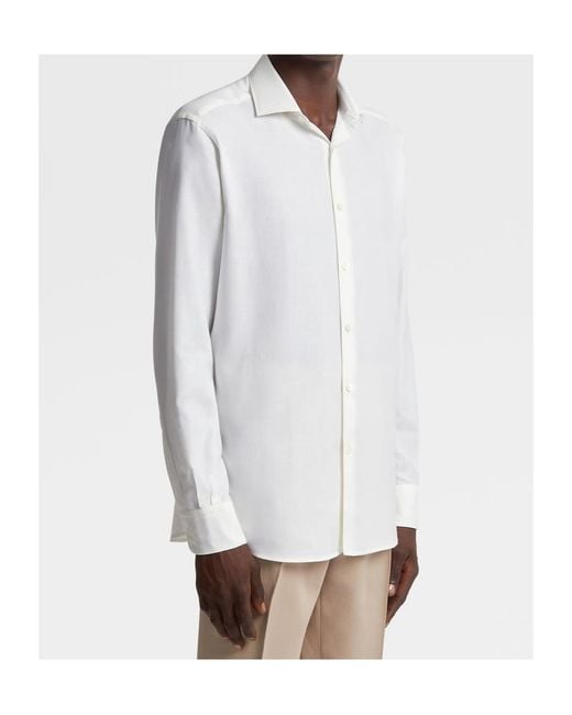Zegna White Cashco Long-Sleeved Shirt for men
