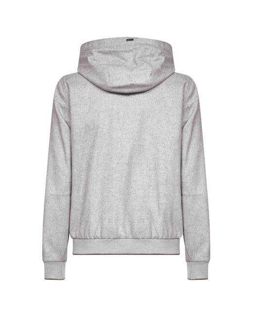 Herno Gray Zip-Up Drawstring Hooded Jacket for men
