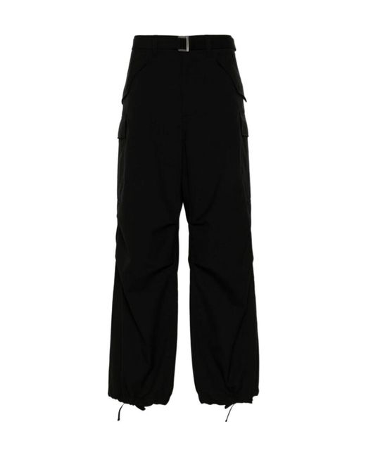 Sacai Black Suiting Drawstring Ankle Cargo Trousers for men