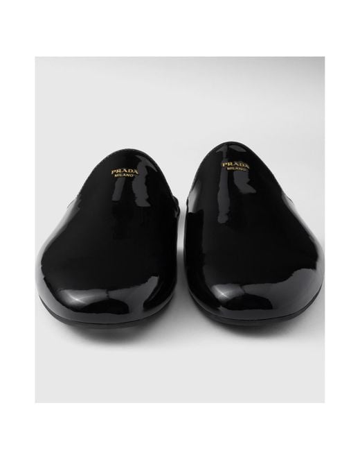 Prada Black Patent Leather Slippers for men