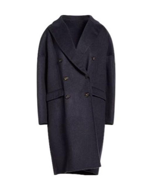 Brunello Cucinelli Blue Minimalist Doublebreasted Wool Coat