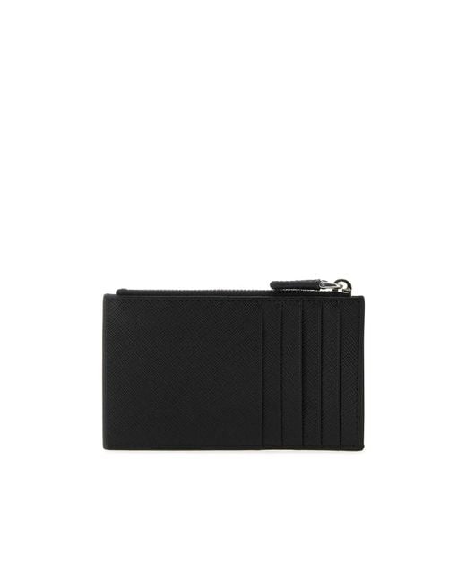 Prada Black Logo Plaque Zip-Up Cardholder for men