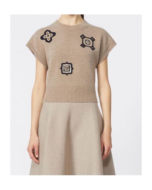 Max Mara Natural Mxmanfora Embellished Cropped Sweater