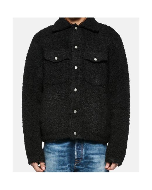 Laneus Black Textured Button-Fastening Shirt Jacket for men