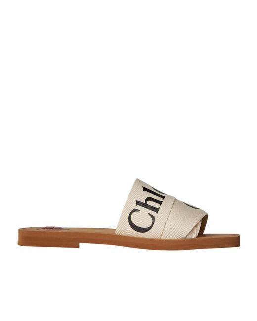 Chloé White Logo Slippers