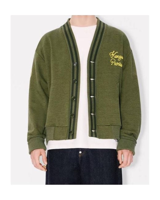 KENZO Green Paris Chainstitch Embroidered Cardigan for men